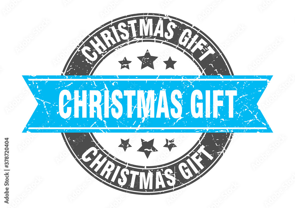 christmas gift round stamp with ribbon. label sign christmas gift round stamp with ribbon. label sign