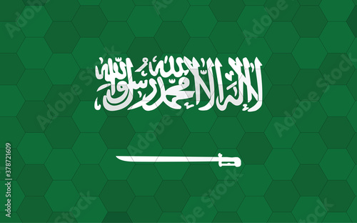 Saudi Arabia flag illustration. Futuristic Saudi Arabian flag graphic with abstract hexagon background vector. Saudi Arabia national flag symbolizes independence.