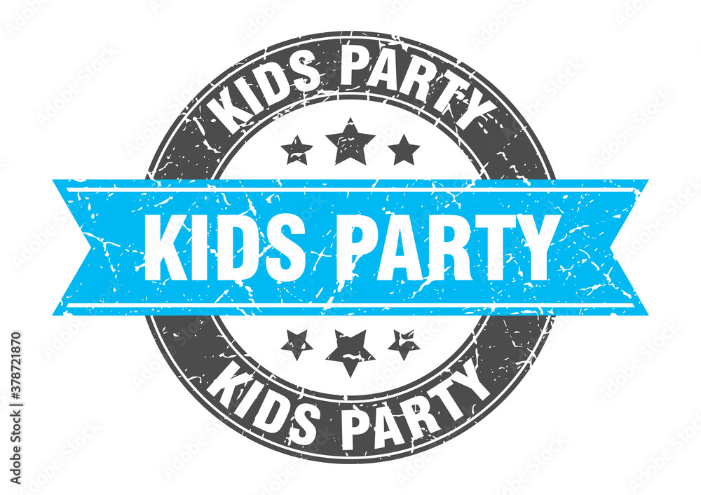 kids party round stamp with ribbon. label sign