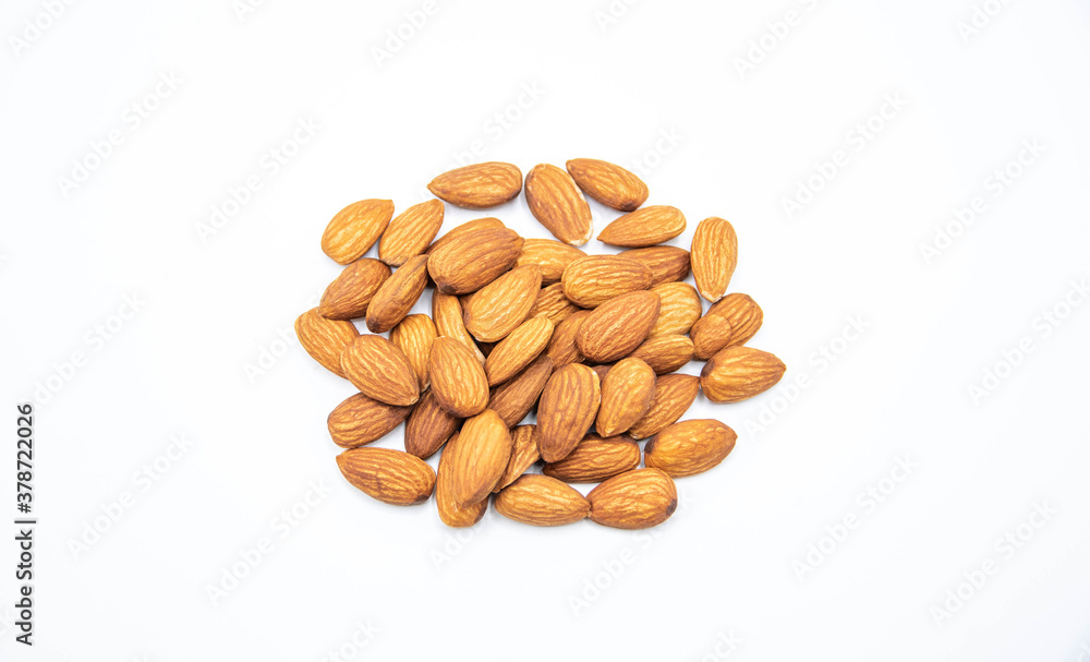 Top view almond granule with white background. Top view almond granule with white background.