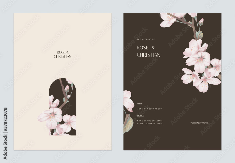 Floral wedding invitation card template design, Somei Yoshino sakura flowers - obrazy, fototapety, plakaty 