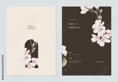 Floral wedding invitation card template design, Somei Yoshino sakura flowers