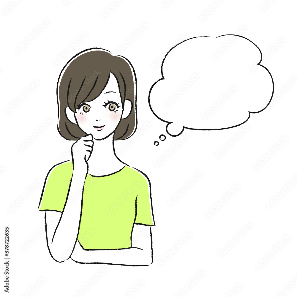 笑顔の女性 考える 吹き出し 笑顔の女性 考える 吹き出し