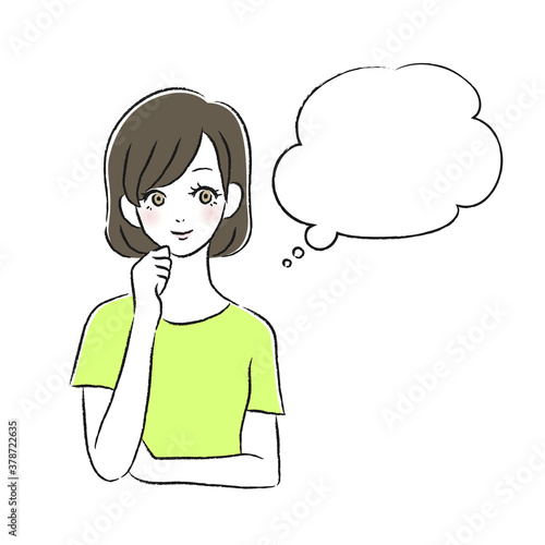 笑顔の女性　考える　吹き出し