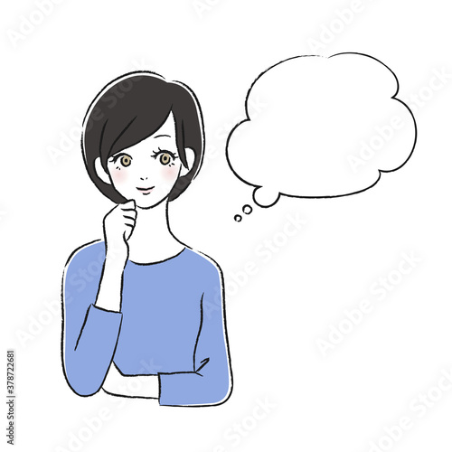 笑顔の女性　考える　吹き出し