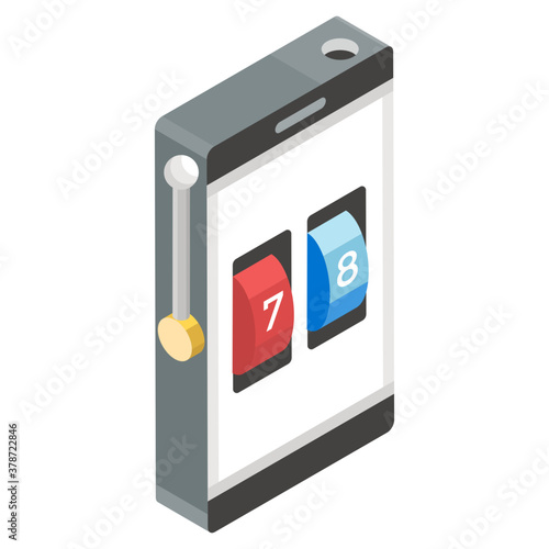 
An icon for a slot machine mobile app, isometric design 
