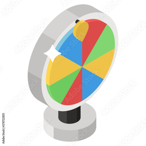 
Spinning good luck roller, isometric icon of fortune wheel vector design 
