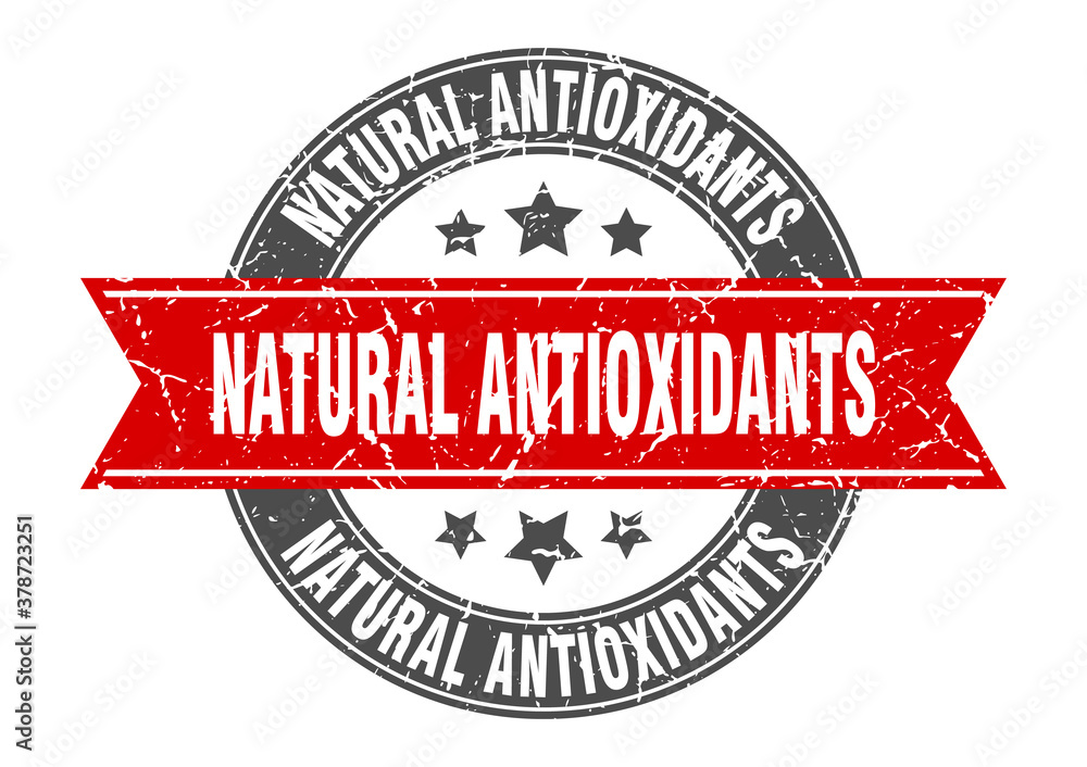 Obraz premium natural antioxidants round stamp with ribbon. label sign