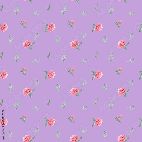 Wallpaper Mural Seamless pattern of watercolor pink peonies on a purple, lilac, lavender background. Can be used for backgrounds, prints on fabric, paper. Torontodigital.ca