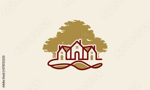 Home Village Naturally Realty Icon Ecology Logo, Premium Vector. Modern home land agriculture logo, farm house logo design template. House logo design, Agriculture logo