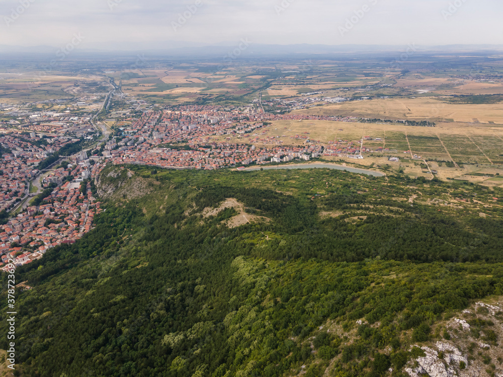Aerial view of town of Asenovgrad, Bulgaria