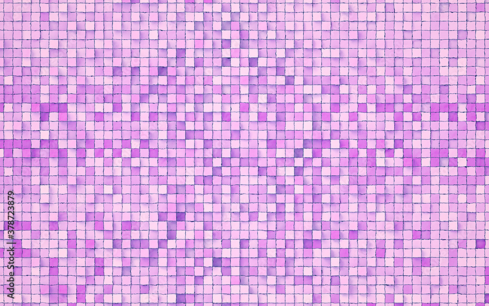 Abstract square pixel mosaic background; small purple and pink cubes seen thru water; tile wall; top view; 3d rendering, 3d illustration Abstract square pixel mosaic background; small purple and pink cubes seen thru water; tile wall; top view; 3d rendering, 3d illustration