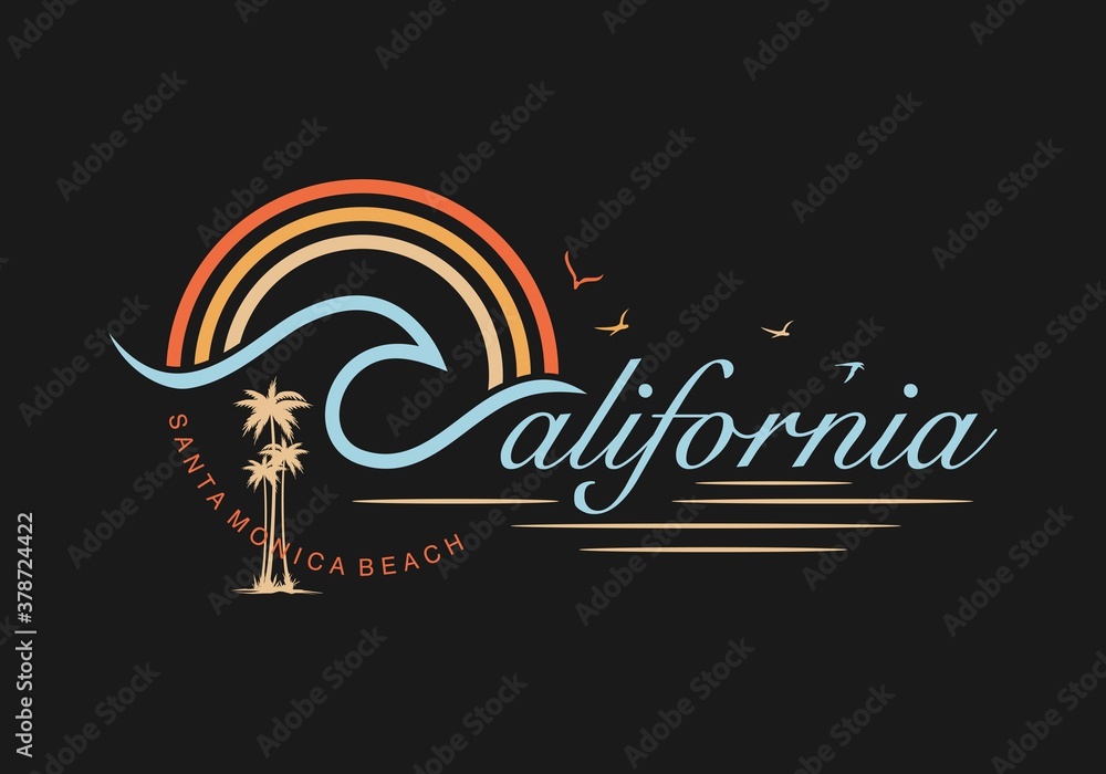 California,Santa Monica Beach stylish t-shirt and apparel trendy design ...