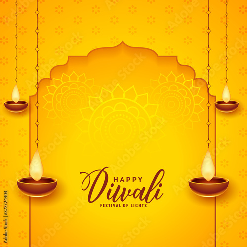 happy diwali background with hanging diya design