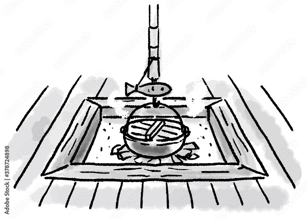 味のある墨絵調の囲炉裏のイラスト Stock Vector Adobe Stock