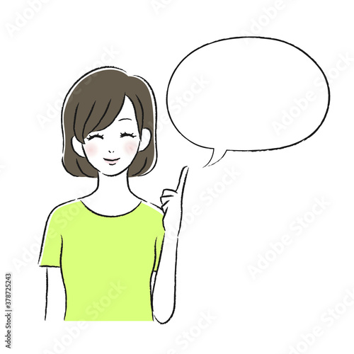 笑顔の女性　指差し　吹き出し