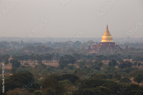 Bagan landscape  with his pagoda  temple and stupa seeing along a boat tour and a balooning experience