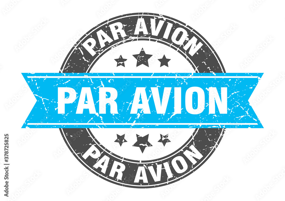 par avion round stamp with ribbon. label sign