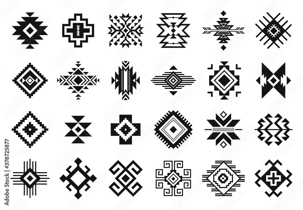 Tribal elements. Monochrome geometric american indian patterns, navajo ...