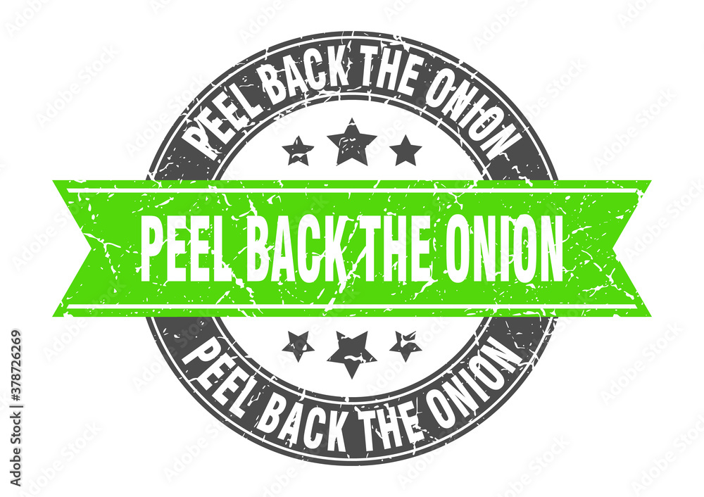 Obraz premium peel back the onion round stamp with ribbon. label sign