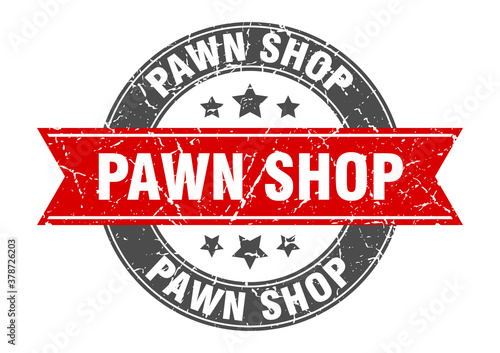 pawn shop round stamp with ribbon. label sign