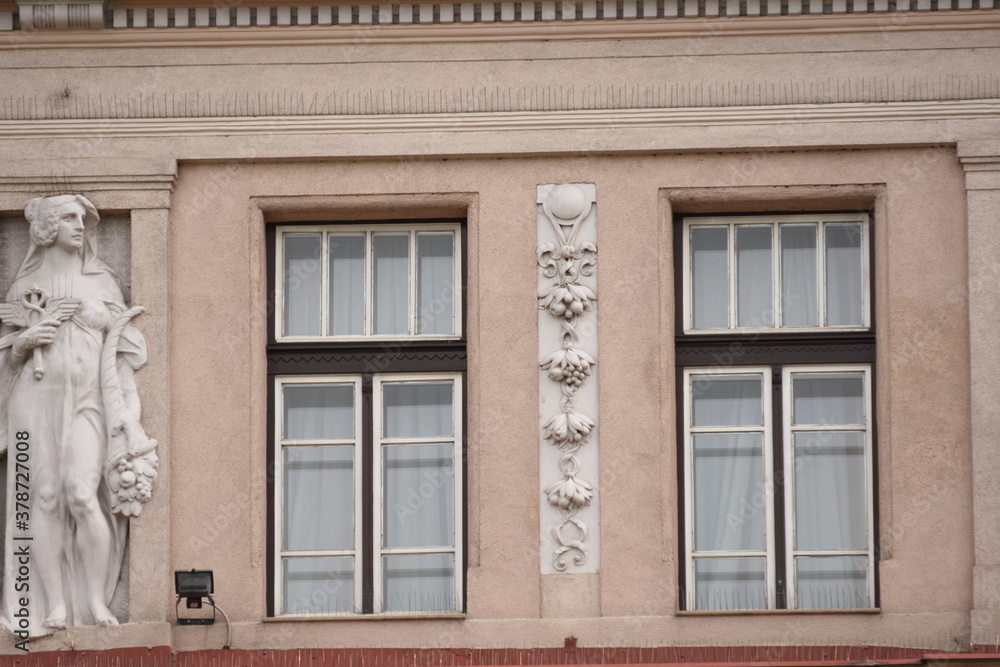 Old house with  Basorelief sculptures  in Cluj ,2017,Romania