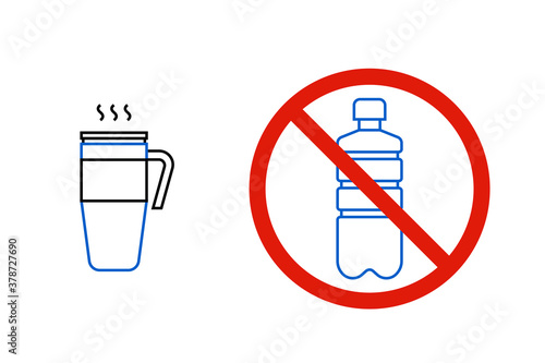 No plastic bottles, only reusable thermo mug