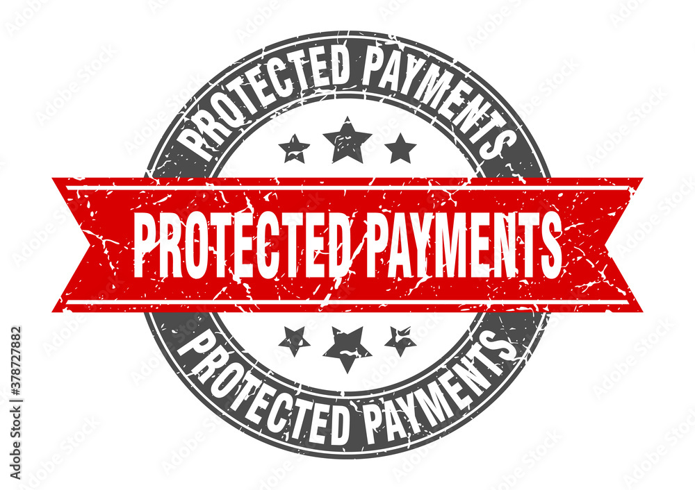 protected payments round stamp with ribbon. label sign