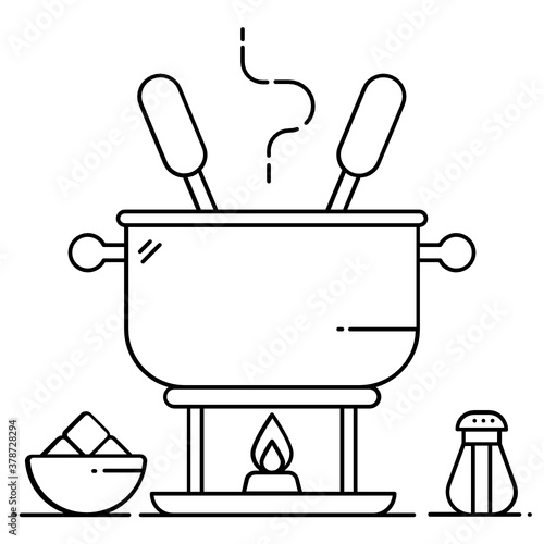 
Trendy icon of cheese fondue, flat icon of camping food 
