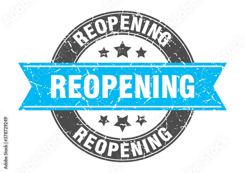 reopening round stamp with ribbon. label sign