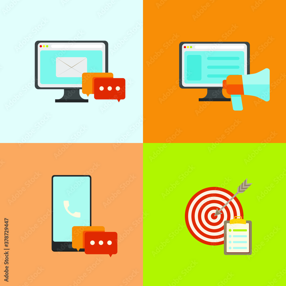 Vector Flat Icons of Computer, Person, Cellphone, Target Vector Flat Icons of Computer, Person, Cellphone, Target