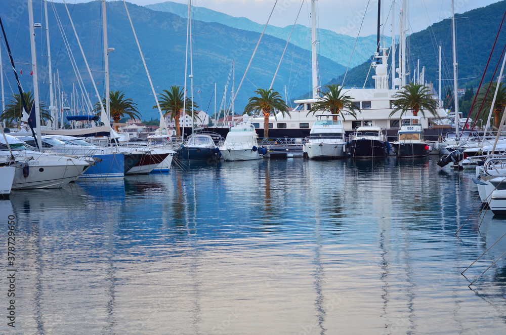 Fototapeta premium Sailboats in marina, Porto Montenegro, Tivat, Montenegro