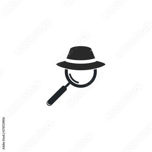 detective hat with magnifying glass logo vector icon illustration