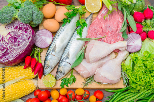 mediterranena diet : fish,meat and ingredients photo