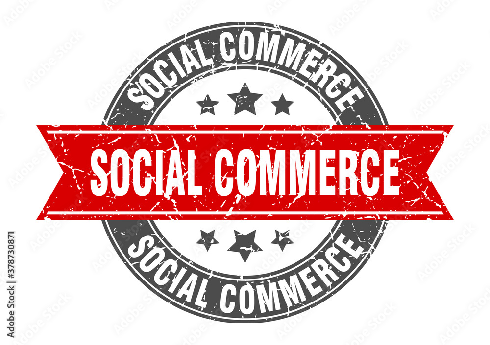 Fototapeta premium social commerce round stamp with ribbon. label sign