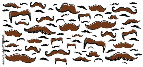 Hair hipster mustaches. Flat vector dads mustache silhouette sign. Beard face icons For dad, papa superdad, daddy. International happy men's day (man, men).. Father's day (father).