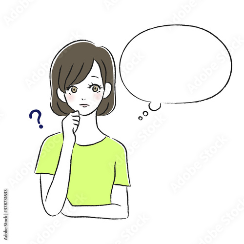 疑問を持つ女性　考える　吹き出し