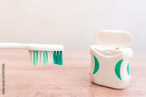 Dental floss dispenser for oral hygiene.