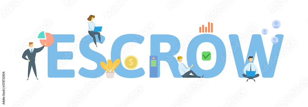 Escrow. Concept with keyword, people and icons. Flat vector illustration. Isolated on white background. Escrow. Concept with keyword, people and icons. Flat vector illustration. Isolated on white background.