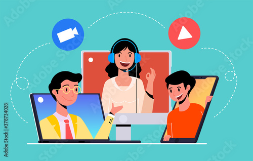 Online meeting work from home, video conference, modern flat illustration vector concept for website