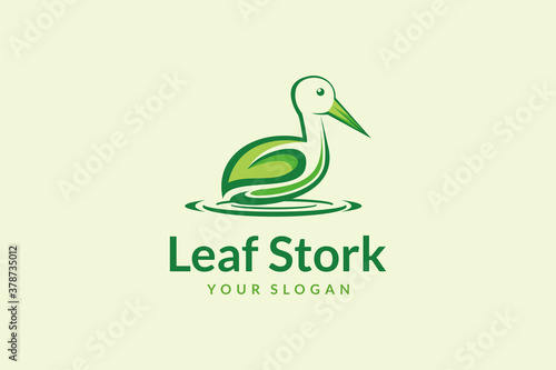 leaf stork Logo design vector