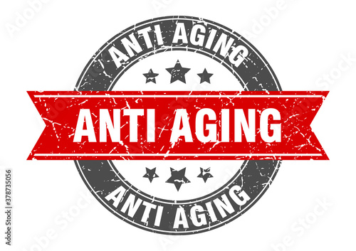 anti aging round stamp with ribbon. label sign