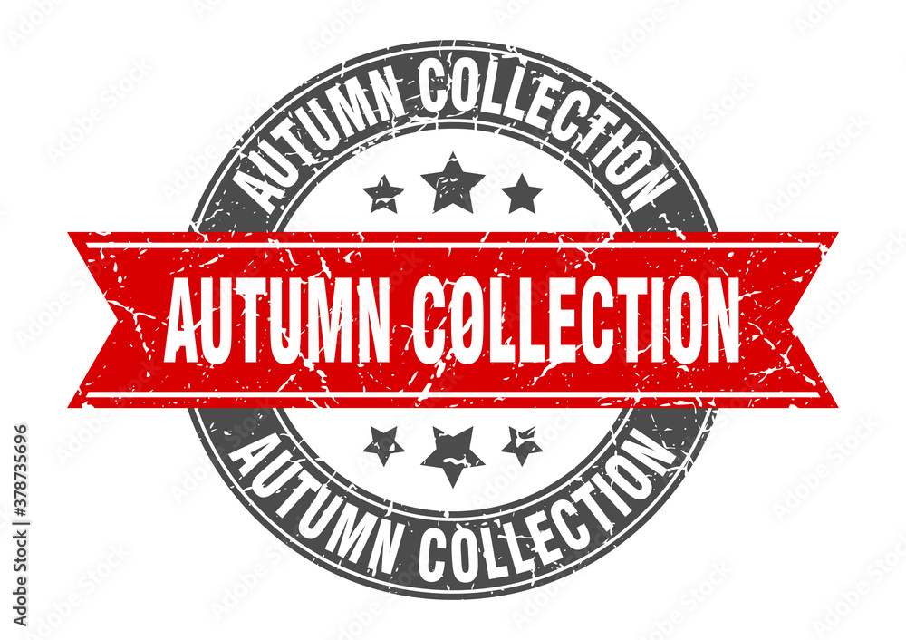 autumn collection round stamp with ribbon. label sign