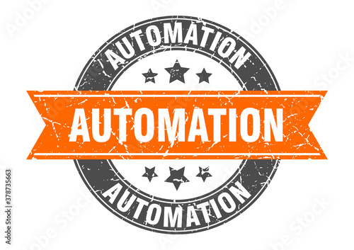 automation round stamp with ribbon. label sign