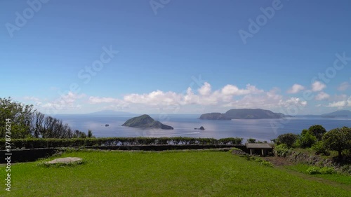 Beautiful wide open viewpoint out towards blue sky and ocean on Toshima Island in Tokyo, Japan photo