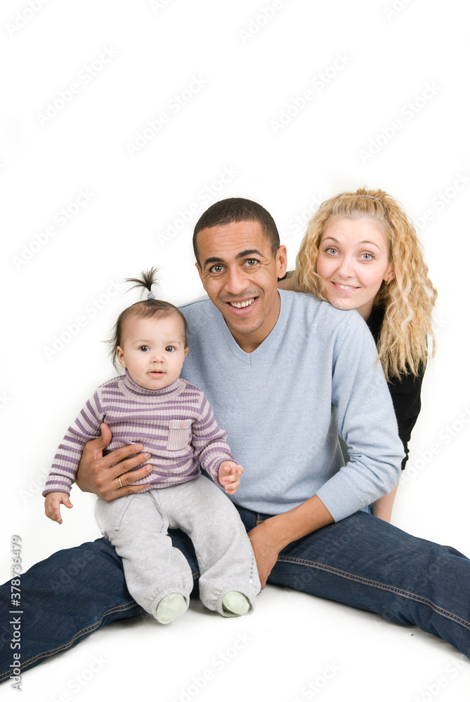 Multiracial family. Dad, mom and baby girl