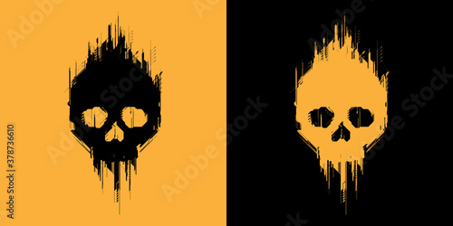 Illustration of a skull without a jaw in a hyper hi-tech style