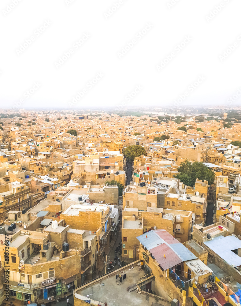 View of golden cities of Jaisalmer from roof top. This is one of famous place for tourist attraction in Rajasthan, India.