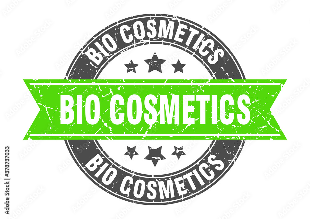 Fototapeta premium bio cosmetics round stamp with ribbon. label sign