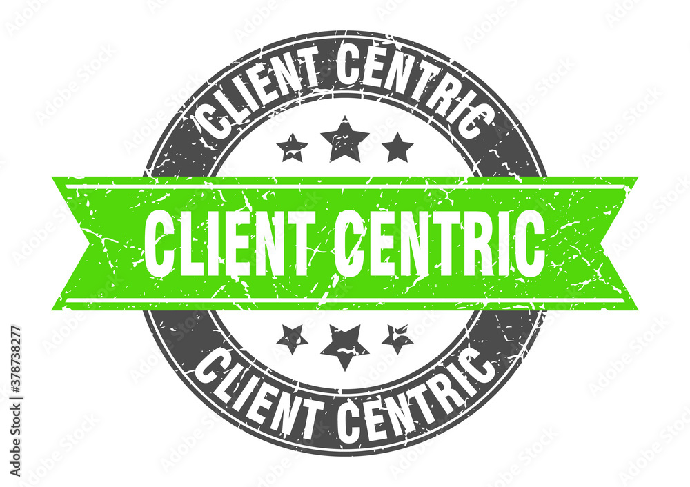 Obraz premium client centric round stamp with ribbon. label sign